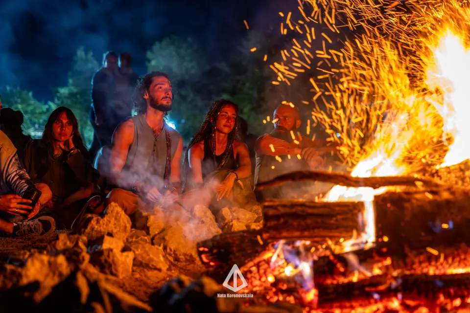 Sparks rising from the bonfire