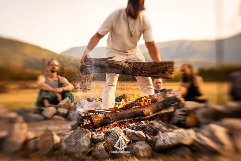 Preparing the fire for the ceremony