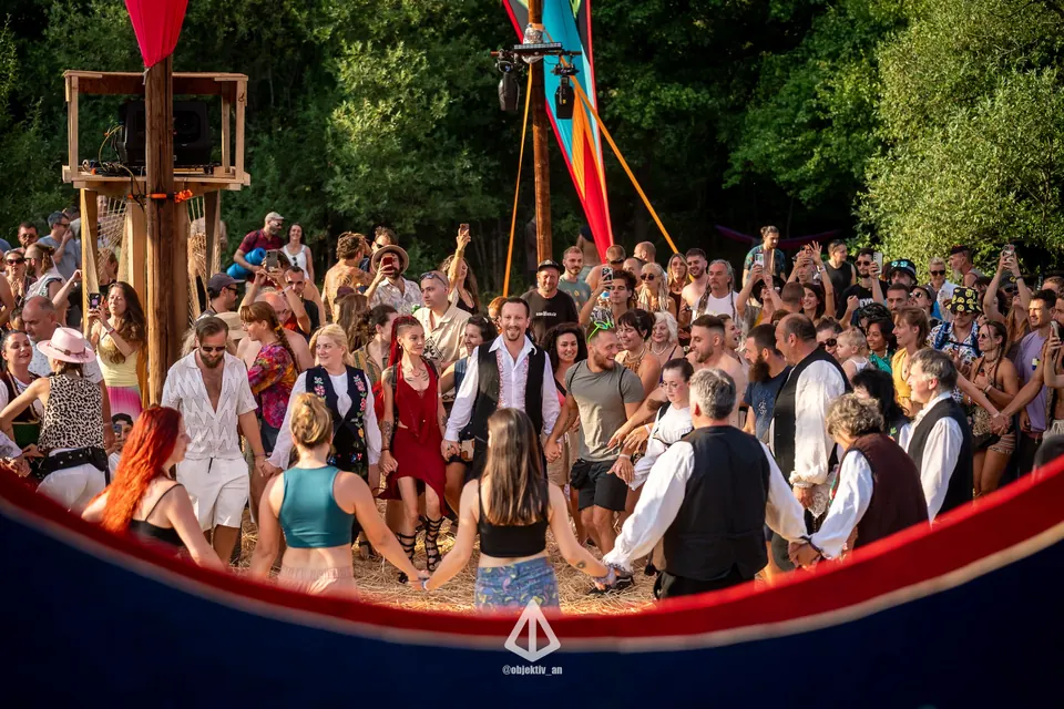 A large folk circle dance