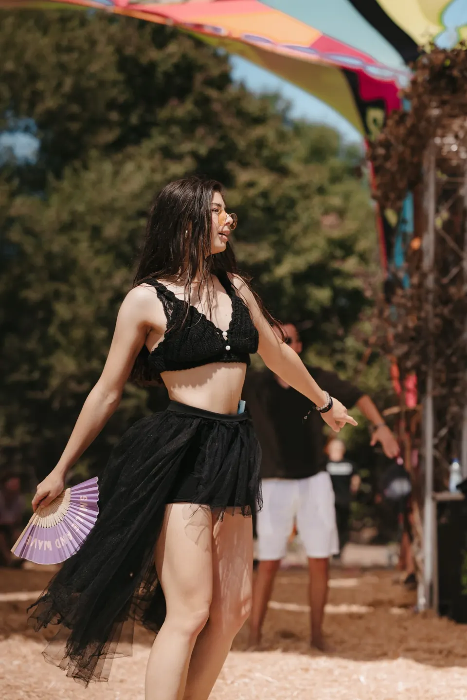 A dancer under the flags