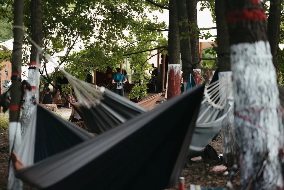 Hammocks in the forest camp