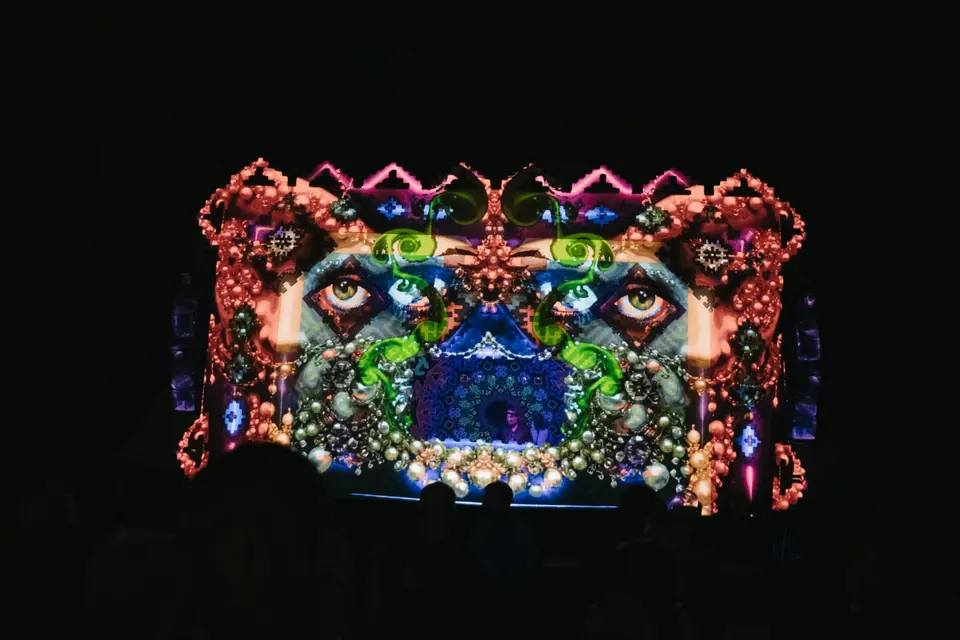 UV stage decor glowing at night