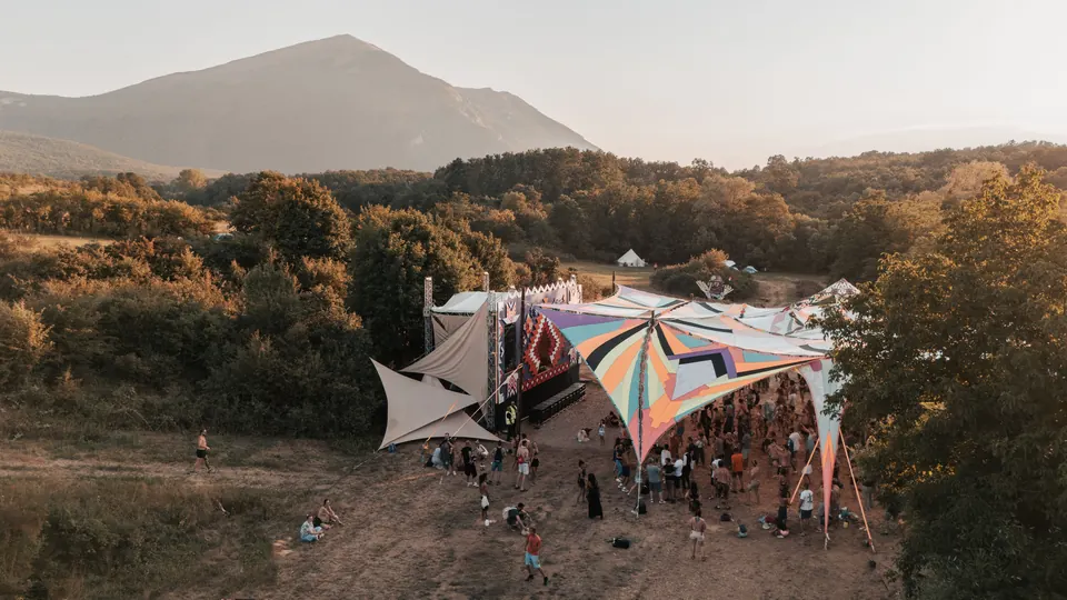 Aerial view of the KOLO canopy with Rtanj behind
