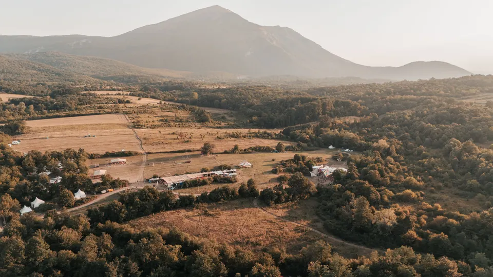 Aerial view of the valley and Rtanj