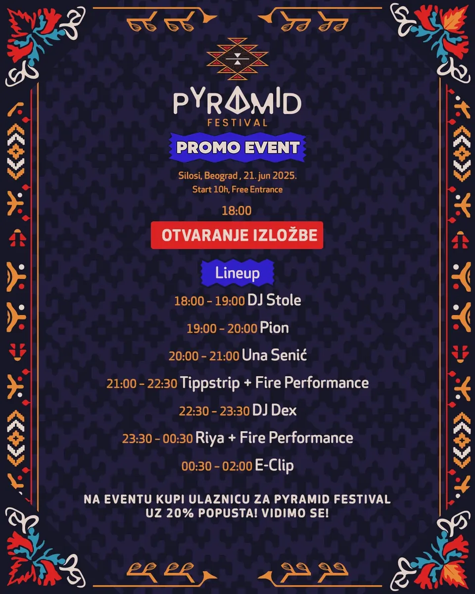 Promo event programme: exhibition opening and music lineup