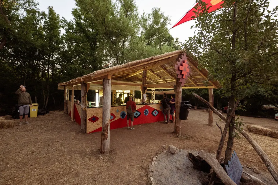 The wooden pavilion in the village forest